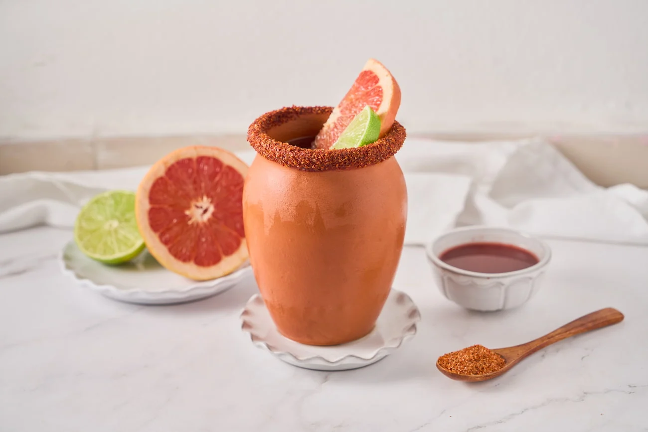 Cantarito drink: authentic mexican cocktail in a clay pot
